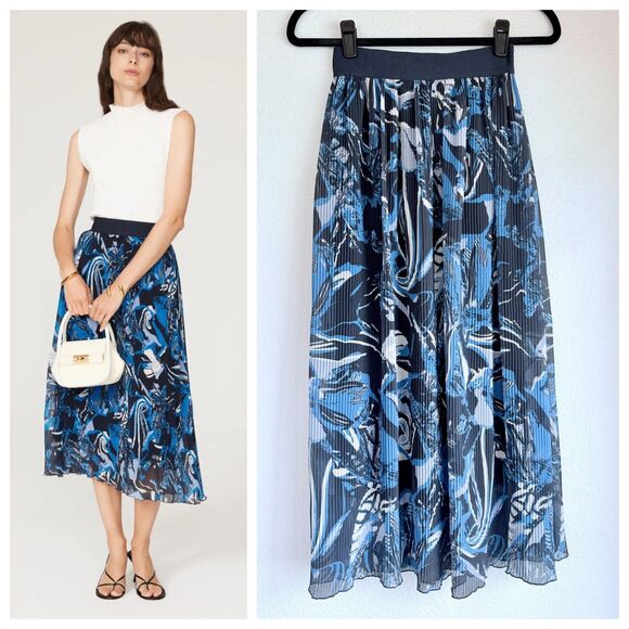 BOSS Dresses & Skirts - BOSS Hugo Boss Vapliso Elastic Waist Pleated Chiffon Midi Skirt in Blue Size 0